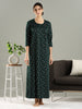 Emerald Green Embroidered Cotton Blend Nighty for Women