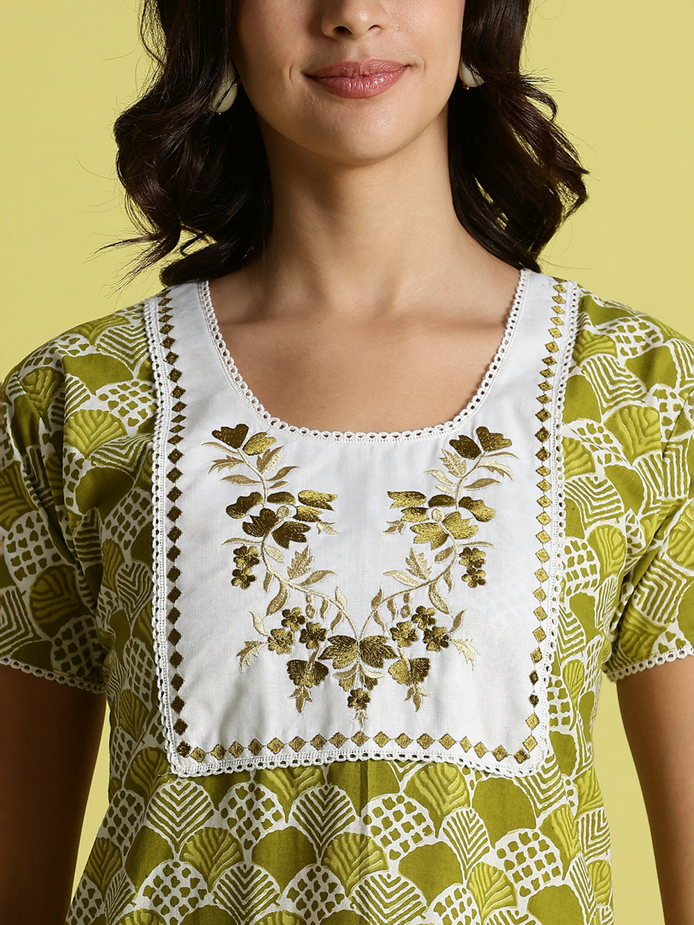 Mehandi Green Pure Cotton Night Dress For Women