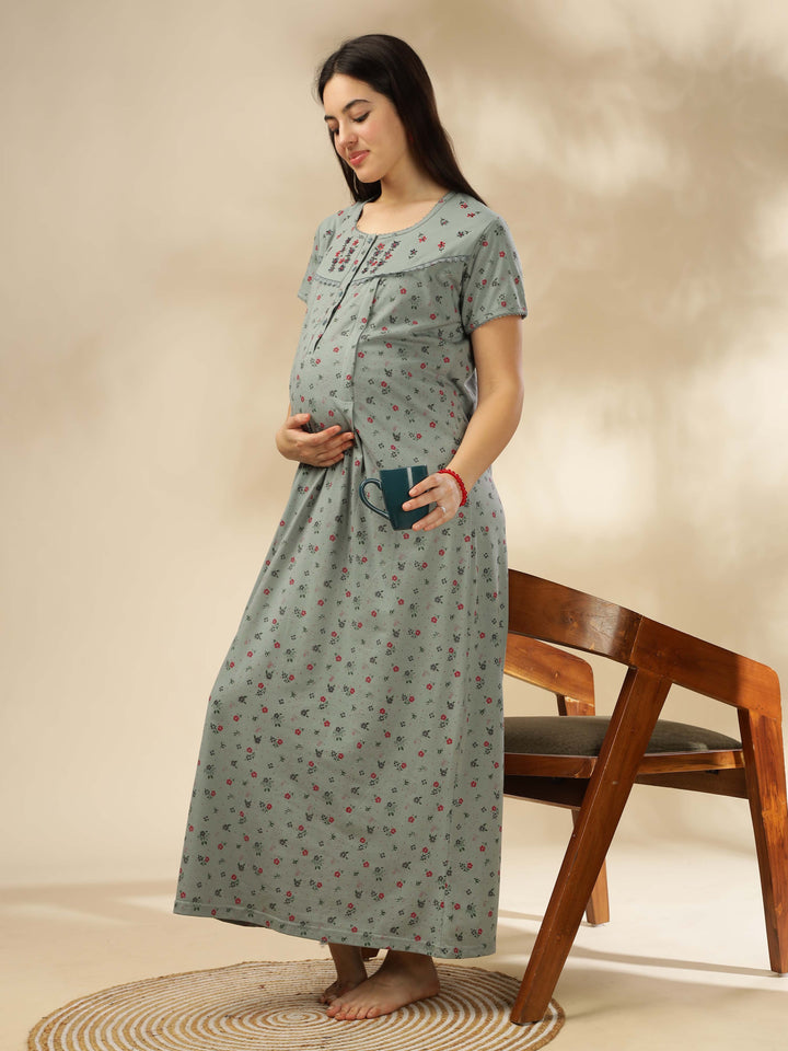 Greenish Green Cozy And Stylish Night dress for Women