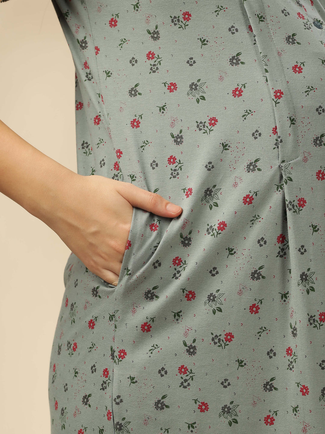 Greenish Green Maternity Night dress for Women