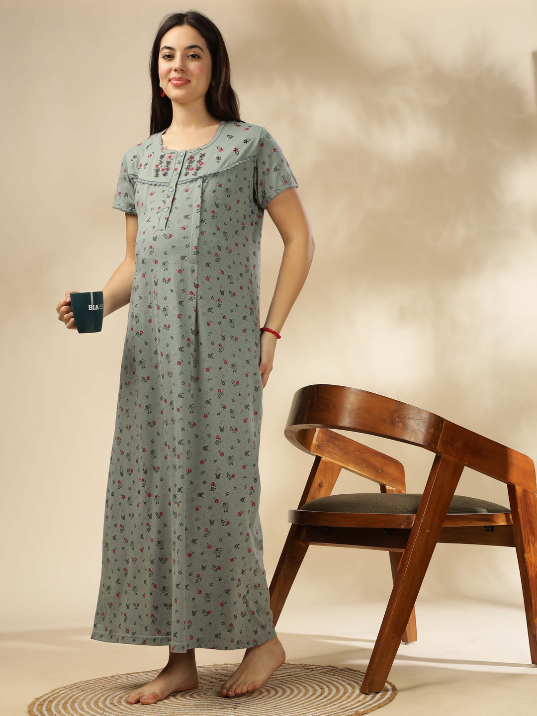 Shop Greenish Green Cozy And Stylish Night dress for Women 9shines label Shop Greenish Green Cozy And Stylish Night dress for Women 9shines label