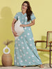 Polka Dot Green Rayon Nighty for Women with Lace and Pocket