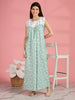 Pure Cotton Green Nighty for Women with Hakoba Yoke and Star Embroidery