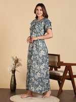 Alpine Designer Nighty Grey A-Line Fit with Floral Embroidery