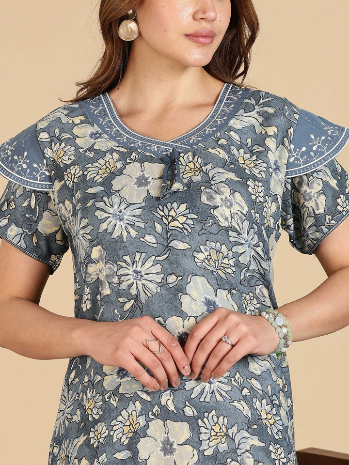 Grey Designer Maxi Frock Nighty For Women