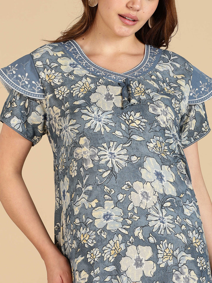 Grey Designer Maxi Frock Nighty For Women