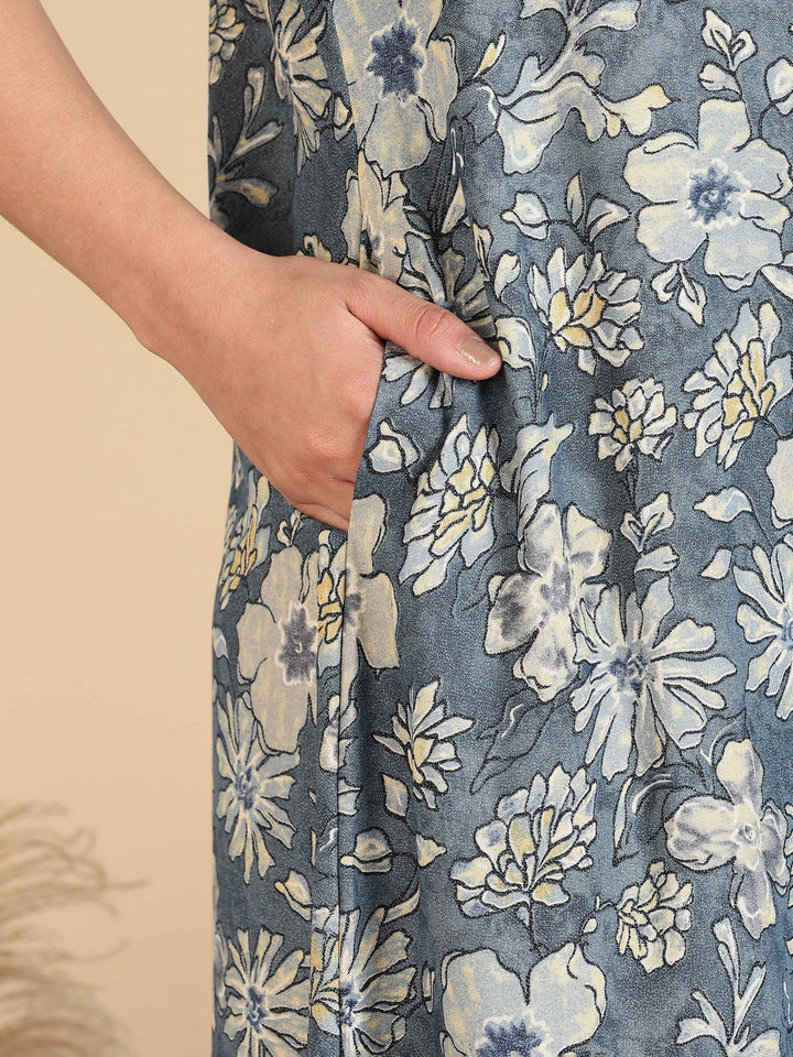 Grey Designer Maxi Frock Nighty For Women