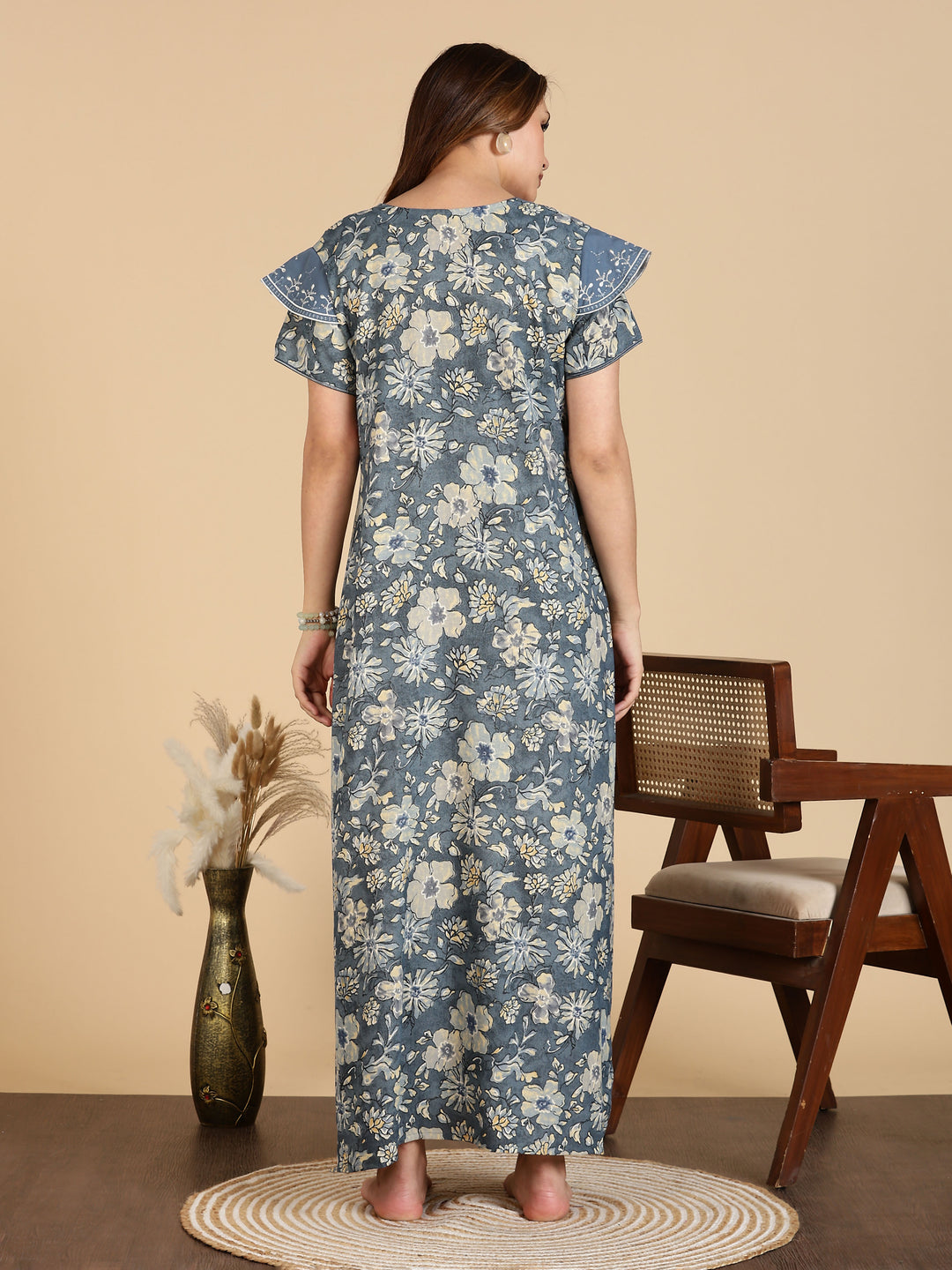 Grey Designer Maxi Frock Nighty For Women