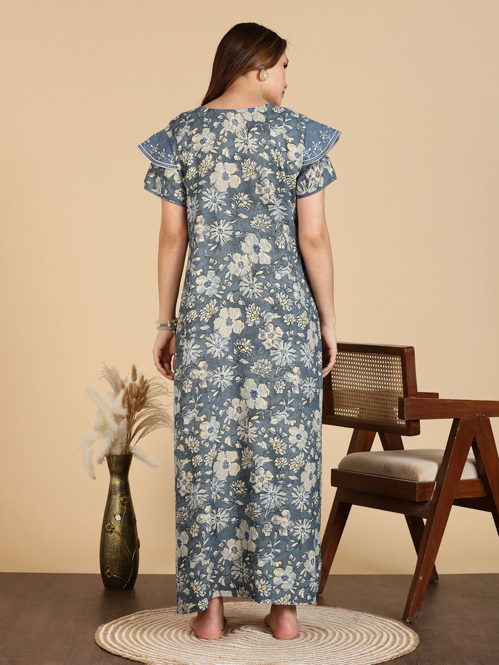 Grey Designer Maxi Frock Nighty For Women