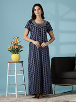 Grey & Black Geometric Print Hosiery Cotton Designer Nighty