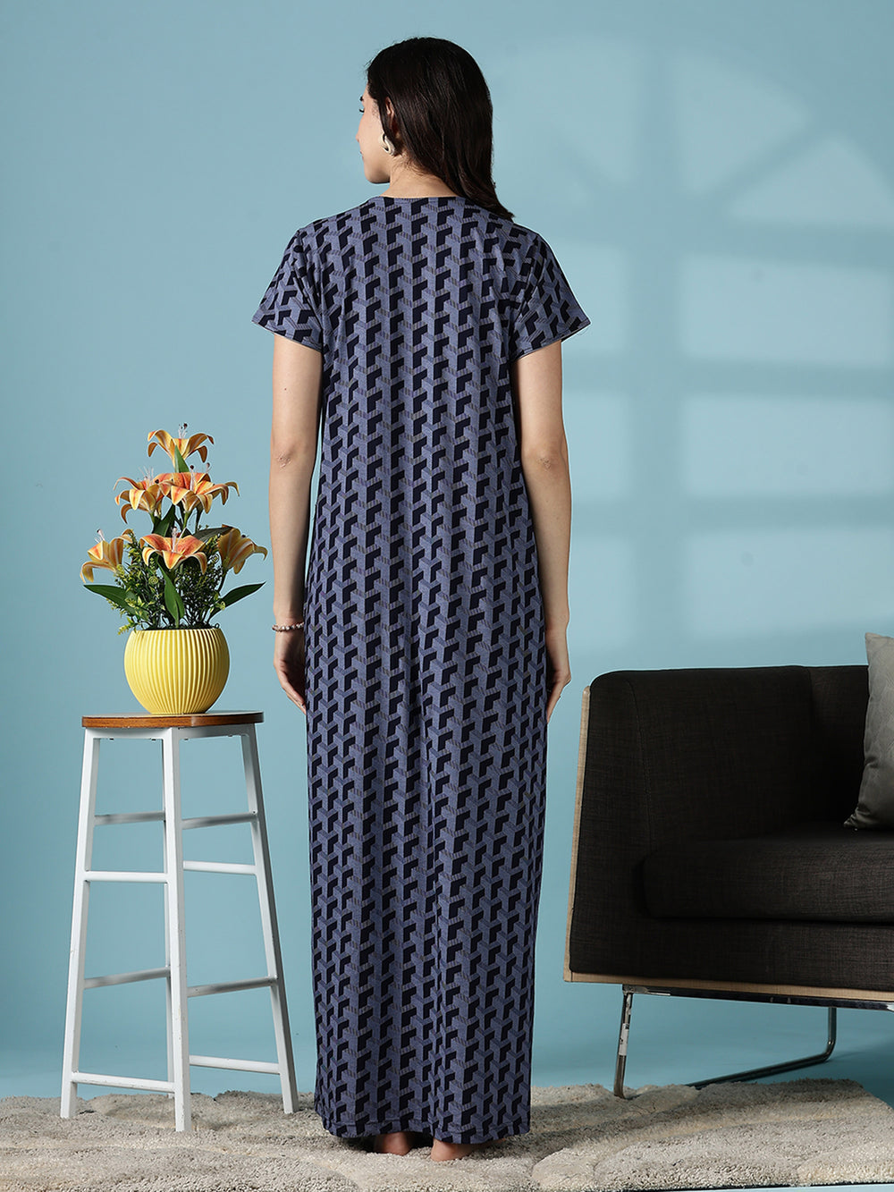 Grey Hosiery Cotton Designer Branded Nighty for Women