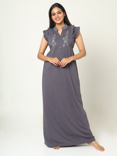 Cotton Blend Designer Nighty Metal Grey