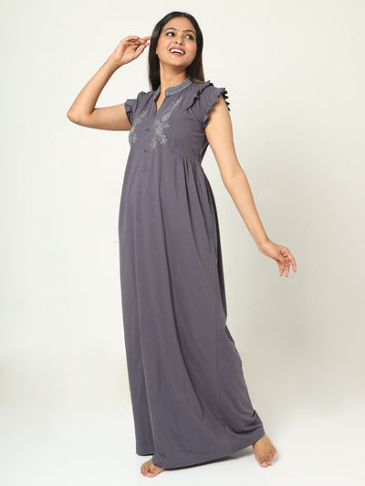 Cotton Blend Designer Nighty Metal Grey
