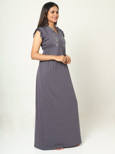 Cotton Blend Designer Nighty Metal Grey