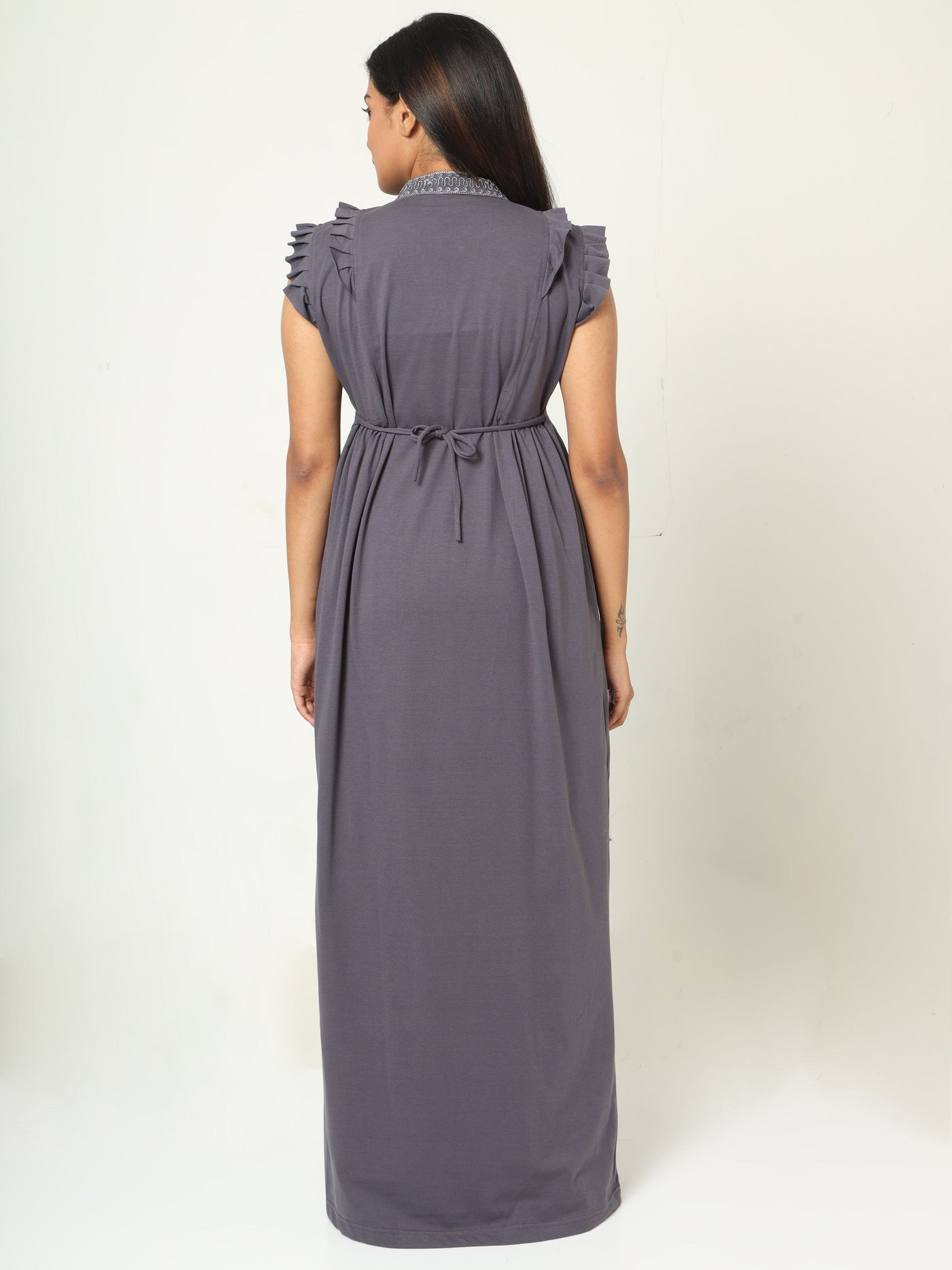 Cotton Blend Designer Nighty Metal Grey
