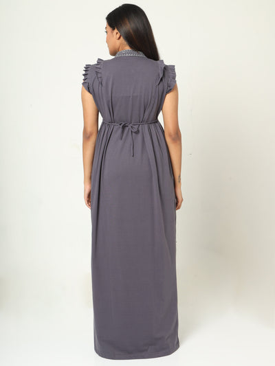 Cotton Blend Designer Nighty Metal Grey