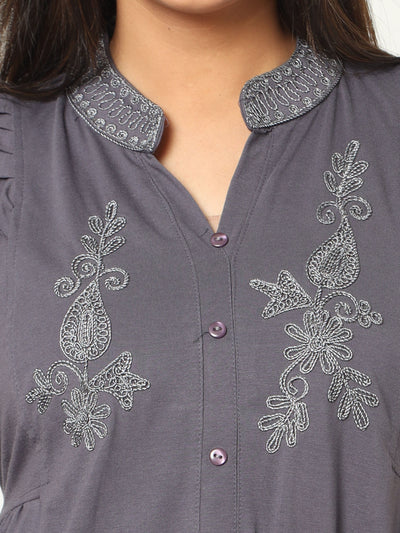 Cotton Blend Designer Nighty Metal Grey