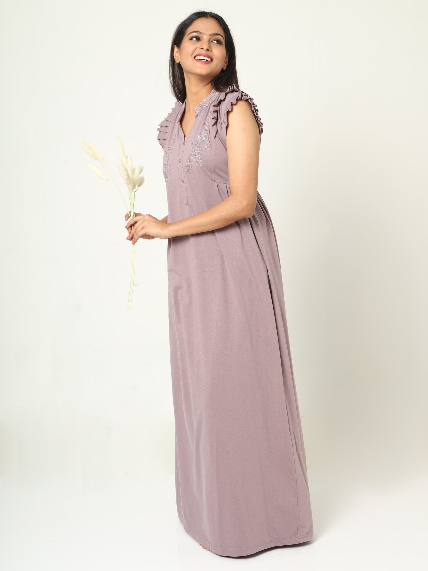 Cotton Blend Designer Nighty Pale Purple