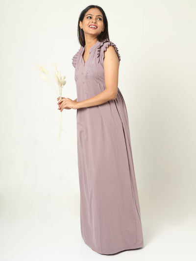 Cotton Blend Designer Nighty Pale Purple