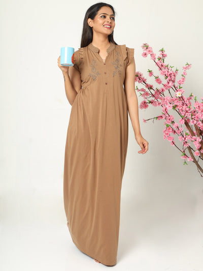 Cotton Blend Designer Nighty Coffee