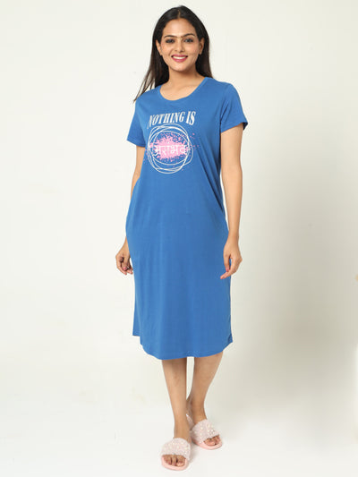 Hosiery Cotton Short Nighty Cobalt Blue