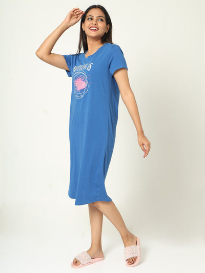 Hosiery Cotton Short Nighty Cobalt Blue