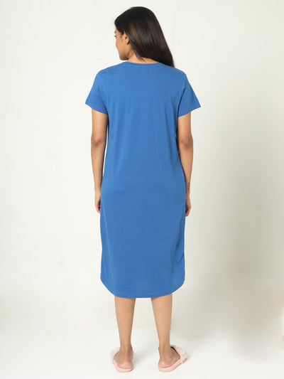 Hosiery Cotton Short Nighty Cobalt Blue
