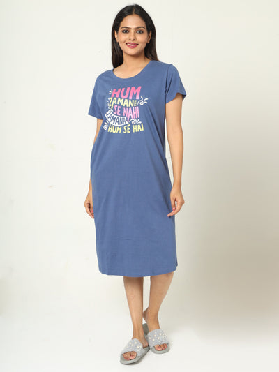 Hosiery Cotton Short Nighty Denim Blue