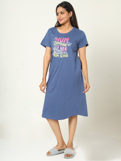 Hosiery Cotton Short Nighty Denim Blue