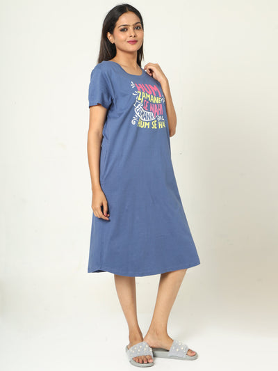 Hosiery Cotton Short Nighty Denim Blue