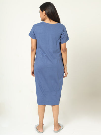 Hosiery Cotton Short Nighty Denim Blue