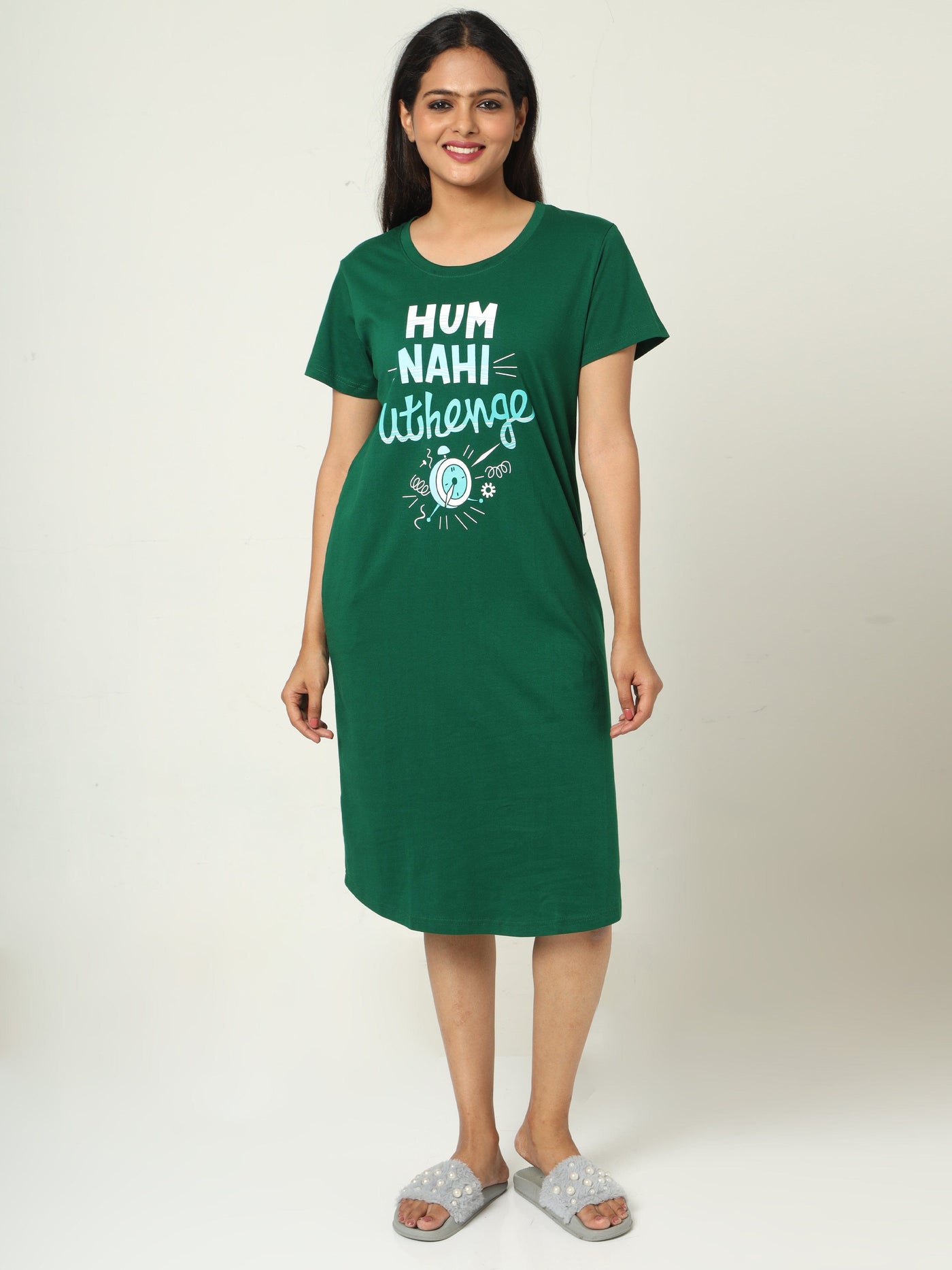 Hosiery Cotton Short Nighty Green