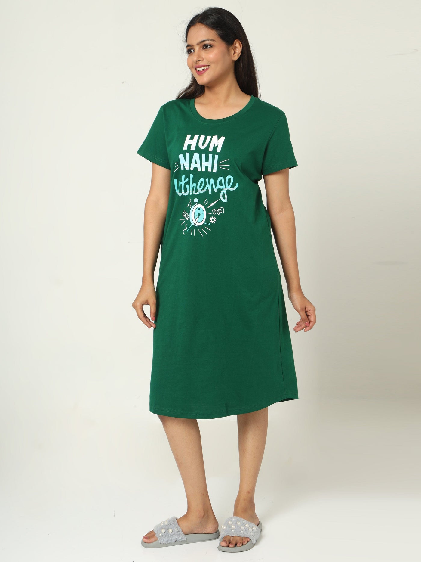 Hosiery Cotton Short Nighty Green