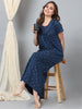 Jet Blue Embroidered Cotton Blend Nighty for Women With Relaxed Fit