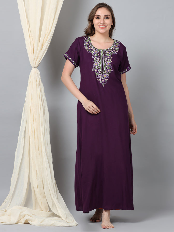  Alpine Nighty  New Embroidery Meets Alpine Elegance: Purple Designer Nighty- 9shines label 