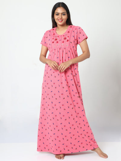 Cotton Blend Designer Nighty | Ultra Pink