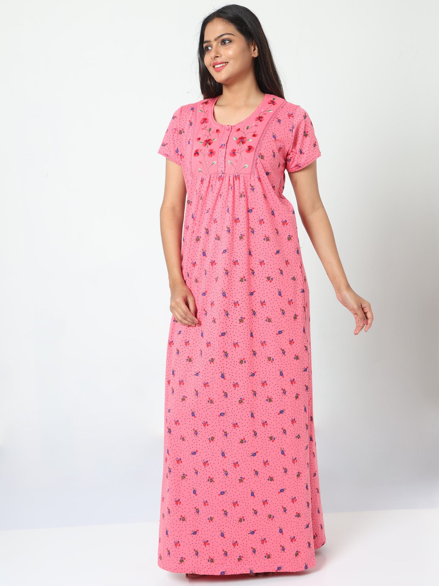 Cotton Blend Designer Nighty | Ultra Pink