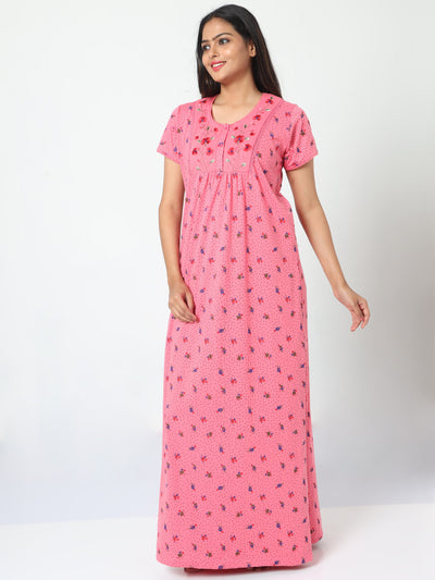 Cotton Blend Designer Nighty | Ultra Pink