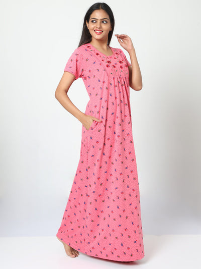 Cotton Blend Designer Nighty | Ultra Pink