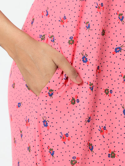Cotton Blend Designer Nighty | Ultra Pink