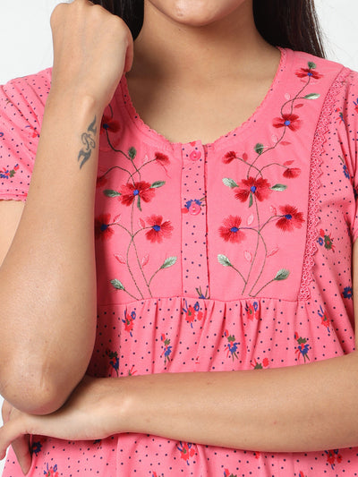 Cotton Blend Designer Nighty | Ultra Pink