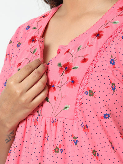 Cotton Blend Designer Nighty | Ultra Pink