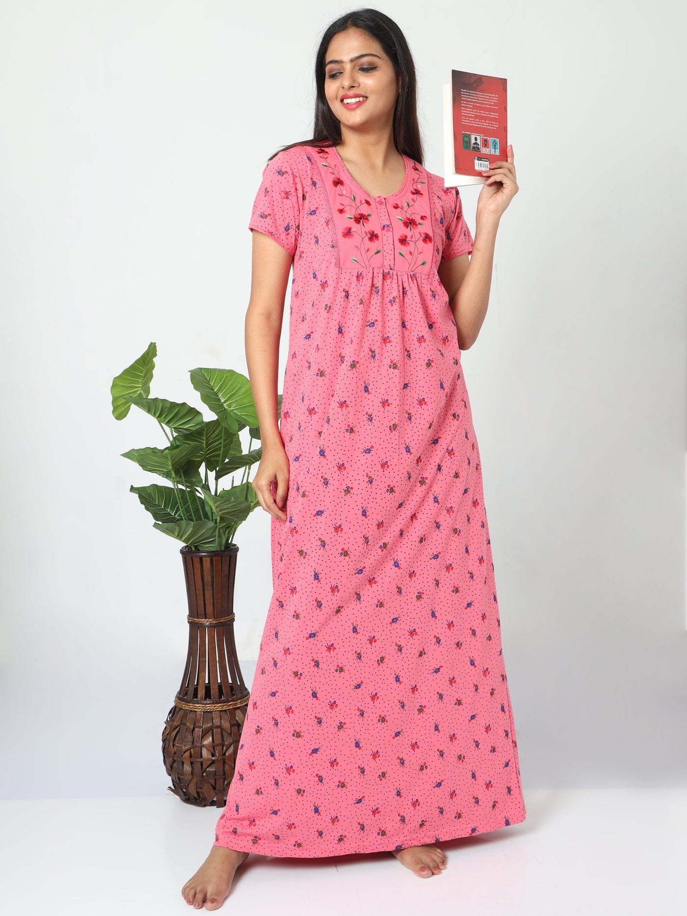 Cotton Blend Designer Nighty | Ultra Pink