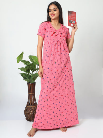Cotton Blend Designer Nighty | Ultra Pink