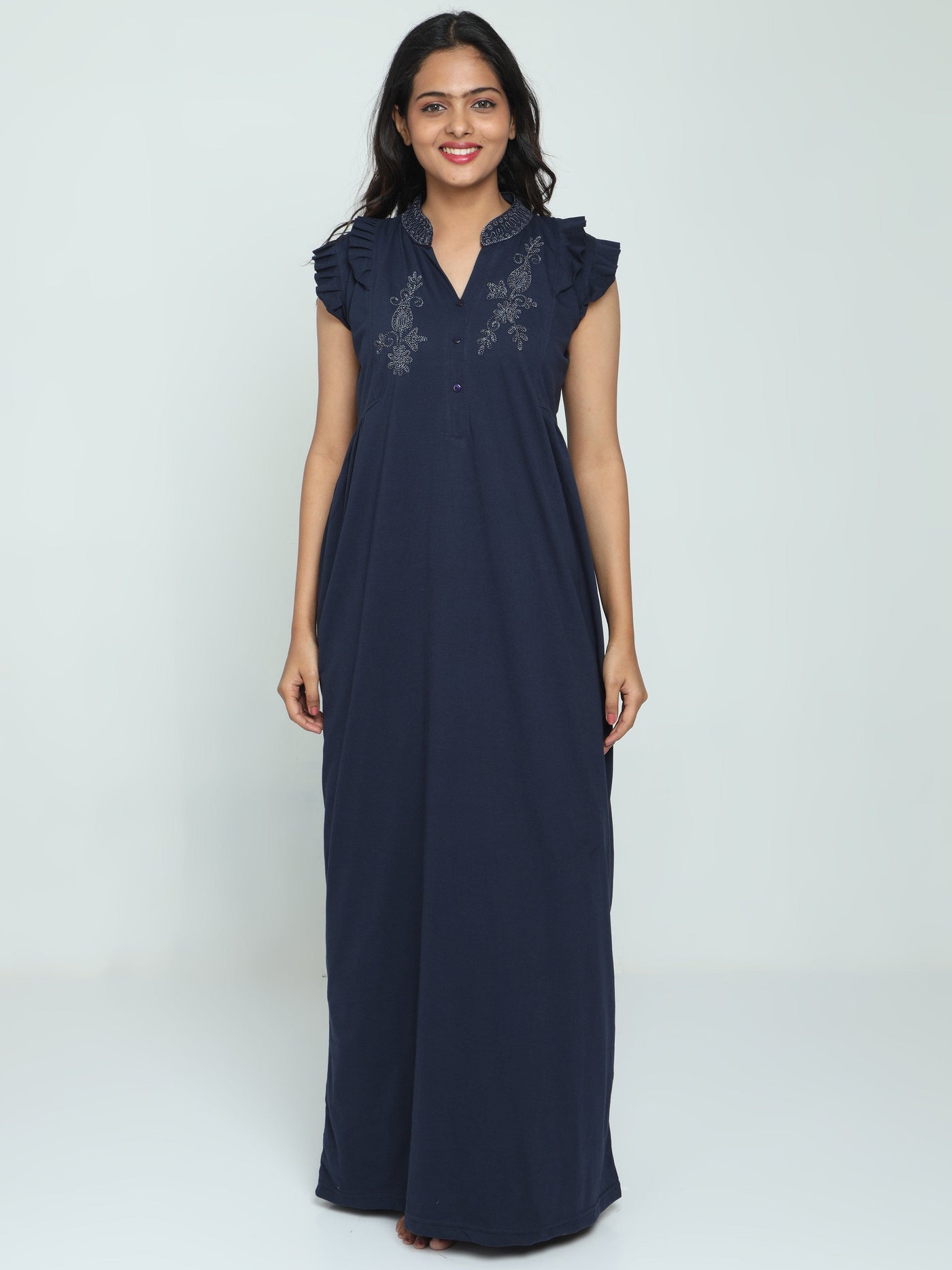 Cotton Blend Designer Nighty Night Blue