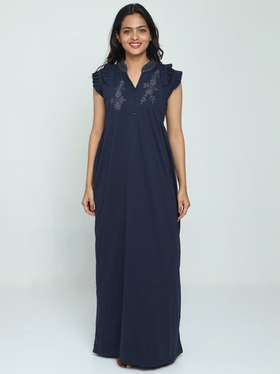 Cotton Blend Designer Nighty Night Blue