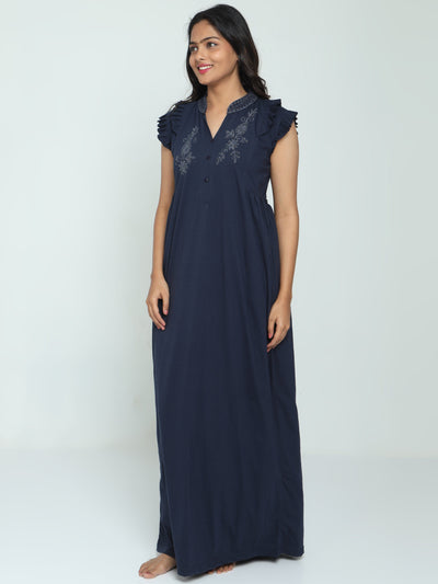 Cotton Blend Designer Nighty Night Blue