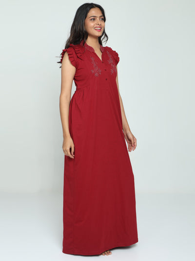 Cotton Blend Designer Nighty Deep Red
