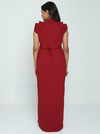 Cotton Blend Designer Nighty Deep Red