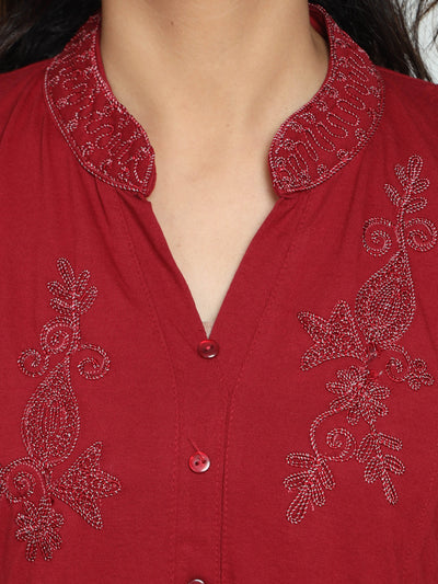 Cotton Blend Designer Nighty Deep Red
